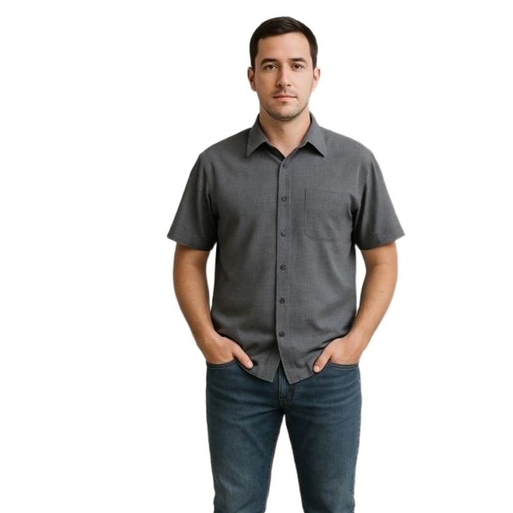 Perry Ellis Shirt Mens Large Blue Short Sleeve Button Up Chest Pocket Casual